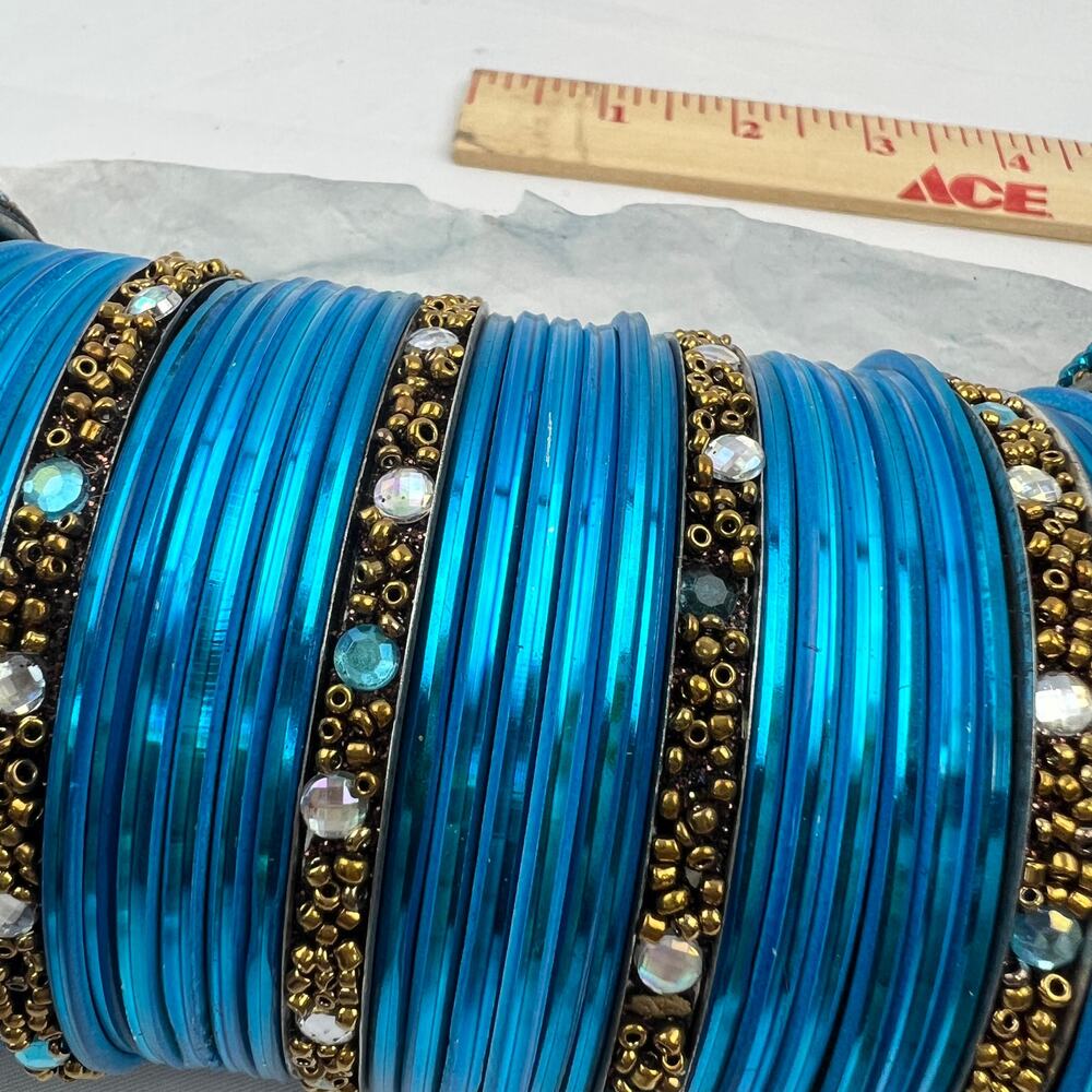Blue Rhinestone Bangle Set Stack Desi Bridal Wedd… - image 6